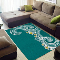 Aloha Polynesian Plumeria Flower Area Rug Teal Color
