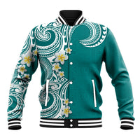 Aloha Polynesian Plumeria Flower Baseball Jacket Teal Color LT03 Unisex Teal - Polynesian Pride