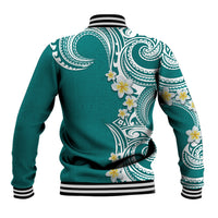 Aloha Polynesian Plumeria Flower Baseball Jacket Teal Color LT03 - Polynesian Pride