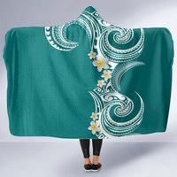 Aloha Polynesian Plumeria Flower Hooded Blanket Teal Color