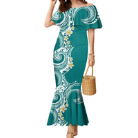 Aloha Polynesian Plumeria Flower Mermaid Dress Teal Color LT03 Women Teal - Polynesian Pride