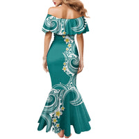 Aloha Polynesian Plumeria Flower Mermaid Dress Teal Color LT03 - Polynesian Pride