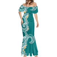 Aloha Polynesian Plumeria Flower Mermaid Dress Teal Color LT03 - Polynesian Pride