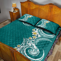 Aloha Polynesian Plumeria Flower Quilt Bed Set Teal Color