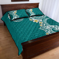 Aloha Polynesian Plumeria Flower Quilt Bed Set Teal Color