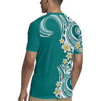 Aloha Polynesian Plumeria Flower Rugby Jersey Teal Color