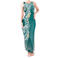 Aloha Polynesian Plumeria Flower Tank Maxi Dress Teal Color LT03 Women Teal - Polynesian Pride
