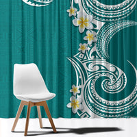 Aloha Polynesian Plumeria Flower Window Curtain Teal Color