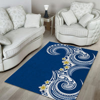 Aloha Polynesian Plumeria Flower Area Rug Blue Color