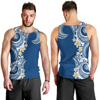 Aloha Polynesian Plumeria Flower Men Tank Top Blue Color
