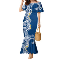 Aloha Polynesian Plumeria Flower Mermaid Dress Blue Color LT03 Women Blue - Polynesian Pride