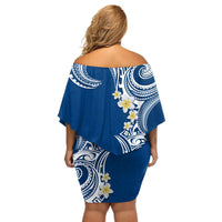 Aloha Polynesian Plumeria Flower Off Shoulder Short Dress Blue Color LT03 - Polynesian Pride