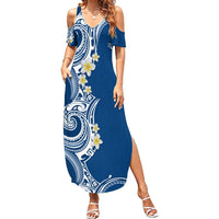 Aloha Polynesian Plumeria Flower Summer Maxi Dress Blue Color LT03 Women Blue - Polynesian Pride