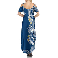 Aloha Polynesian Plumeria Flower Summer Maxi Dress Blue Color LT03 - Polynesian Pride