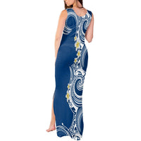 Aloha Polynesian Plumeria Flower Tank Maxi Dress Blue Color LT03 - Polynesian Pride