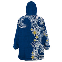 Aloha Polynesian Plumeria Flower Wearable Blanket Hoodie Blue Color