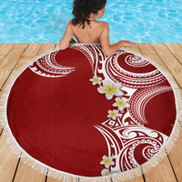 Aloha Polynesian Plumeria Flower Beach Blanket Red Color