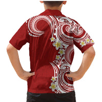 Aloha Polynesian Plumeria Flower Family Matching Mermaid Dress and Hawaiian Shirt Red Color