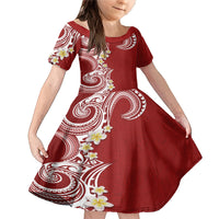 Aloha Polynesian Plumeria Flower Family Matching Mermaid Dress and Hawaiian Shirt Red Color