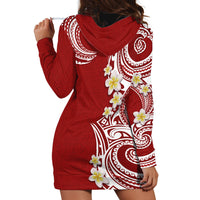 Aloha Polynesian Plumeria Flower Hoodie Dress Red Color
