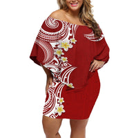 Aloha Polynesian Plumeria Flower Off Shoulder Short Dress Red Color LT03 Women Red - Polynesian Pride