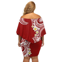Aloha Polynesian Plumeria Flower Off Shoulder Short Dress Red Color LT03 - Polynesian Pride