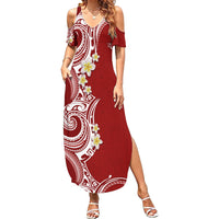 Aloha Polynesian Plumeria Flower Summer Maxi Dress Red Color LT03 Women Red - Polynesian Pride