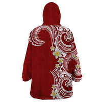Aloha Polynesian Plumeria Flower Wearable Blanket Hoodie Red Color