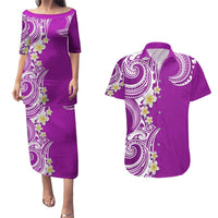 Aloha Polynesian Plumeria Flower Couples Matching Puletasi and Hawaiian Shirt Purple Color LT03 Purple - Polynesian Pride