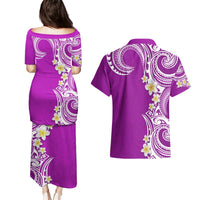 Aloha Polynesian Plumeria Flower Couples Matching Puletasi and Hawaiian Shirt Purple Color LT03 - Polynesian Pride