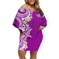 Aloha Polynesian Plumeria Flower Off Shoulder Short Dress Purple Color LT03 Women Purple - Polynesian Pride