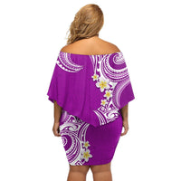 Aloha Polynesian Plumeria Flower Off Shoulder Short Dress Purple Color LT03 - Polynesian Pride