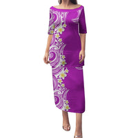Aloha Polynesian Plumeria Flower Puletasi Purple Color LT03 Long Dress Purple - Polynesian Pride