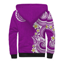Aloha Polynesian Plumeria Flower Sherpa Hoodie Purple Color
