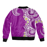 Aloha Polynesian Plumeria Flower Sleeve Zip Bomber Jacket Purple Color