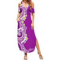 Aloha Polynesian Plumeria Flower Summer Maxi Dress Purple Color LT03 Women Purple - Polynesian Pride