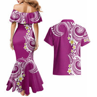 Aloha Polynesian Plumeria Flower Couples Matching Mermaid Dress and Hawaiian Shirt Pink Color LT03 - Polynesian Pride