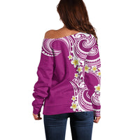 Aloha Polynesian Plumeria Flower Off Shoulder Sweater Pink Color LT03 - Polynesian Pride