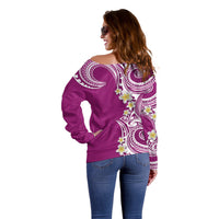 Aloha Polynesian Plumeria Flower Off Shoulder Sweater Pink Color LT03 - Polynesian Pride