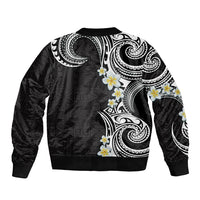 Aloha Polynesian Plumeria Flower Bomber Jacket Black White Color