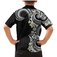 Aloha Polynesian Plumeria Flower Family Matching Mermaid Dress and Hawaiian Shirt Black White Color