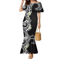 Aloha Polynesian Plumeria Flower Mermaid Dress Black White Color LT03 Women Black - Polynesian Pride