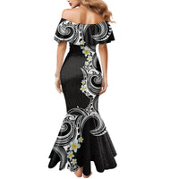Aloha Polynesian Plumeria Flower Mermaid Dress Black White Color LT03 - Polynesian Pride