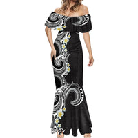Aloha Polynesian Plumeria Flower Mermaid Dress Black White Color LT03 - Polynesian Pride