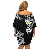 Aloha Polynesian Plumeria Flower Off Shoulder Short Dress Black White Color LT03 - Polynesian Pride