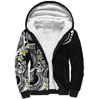 Aloha Polynesian Plumeria Flower Sherpa Hoodie Black White Color