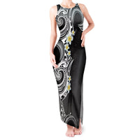 Aloha Polynesian Plumeria Flower Tank Maxi Dress Black White Color LT03 Women Black - Polynesian Pride