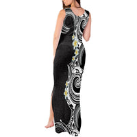 Aloha Polynesian Plumeria Flower Tank Maxi Dress Black White Color LT03 - Polynesian Pride