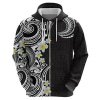 Aloha Polynesian Plumeria Flower Zip Hoodie Black White Color