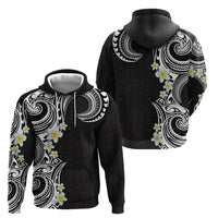 Aloha Polynesian Plumeria Flower Zip Hoodie Black White Color